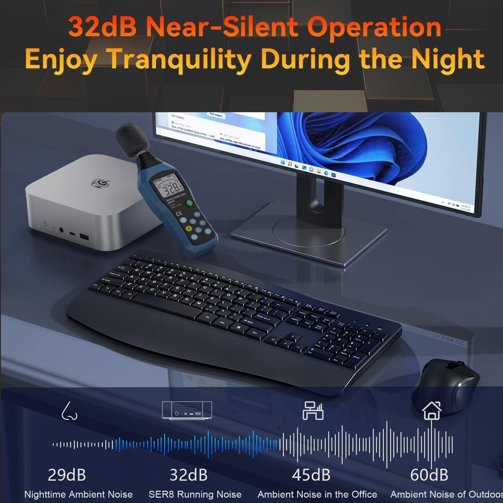 Beelink Beelink SER8 Mini PC, AMD Ryzen 7 8745HS(up to 4.9GHz), 32GB DDR5 1TB PCIe4.0 SSD, AMD Radeon 780M Mini Desktop Computer 4K Triple Display HDMI 2.1+DP+USB4/WiFi 6/BT5.2/2.5G LAN, Office/Home/Gaming PC