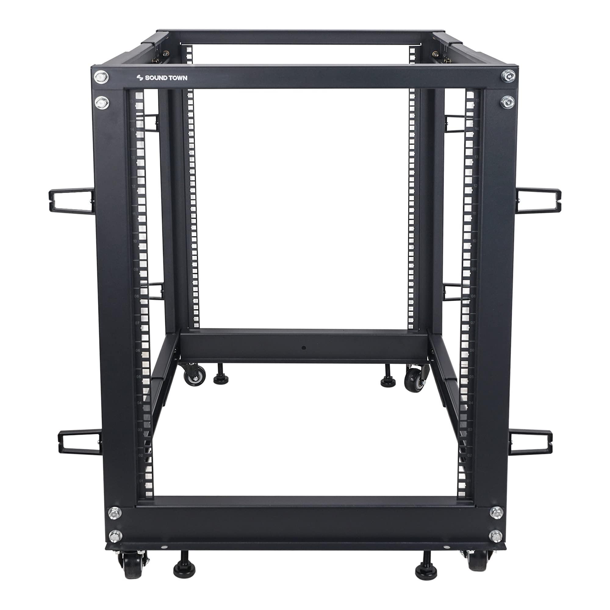 Sound Town Sound Town 4-Post 15U Open Frame Sever and Network Equipment Rack with Adjustable Depth 22"-40", Casters, Levelers, Cable Management (ST4POF-A15U)