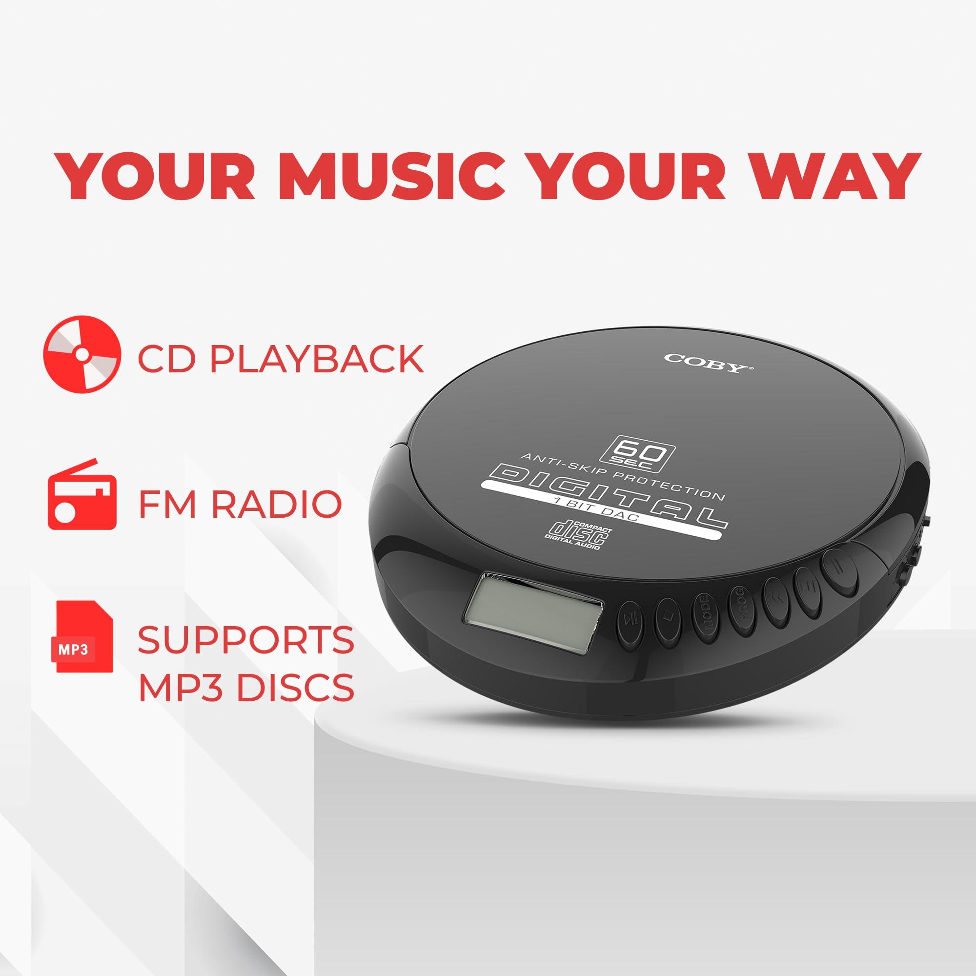 Coby Coby CD Player Portable CD Player with Bluetooth & Wireless Earbuds, Wired Earbuds, FM Radio, AUX, MP3 Anti-Skip CD Player for Home, Car, Rechargeable Ear Buds, Lightweight