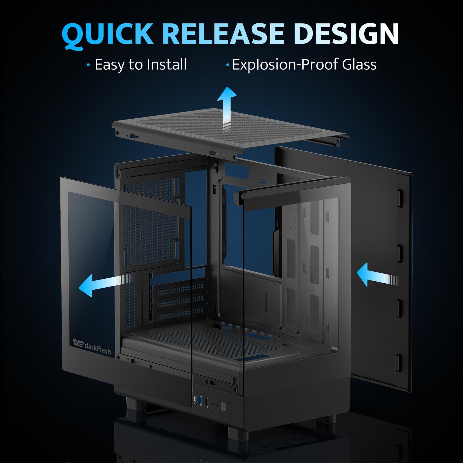 darkFlash darkFlash Micro ATX PC Case, Pre-Install 3 PWM ARGB Fans Computer Case, Full View Dual Tempered Glass MATX Gaming PC Case, Type C Port, Supports up to 240mm AIO(DB330M) (Black)
