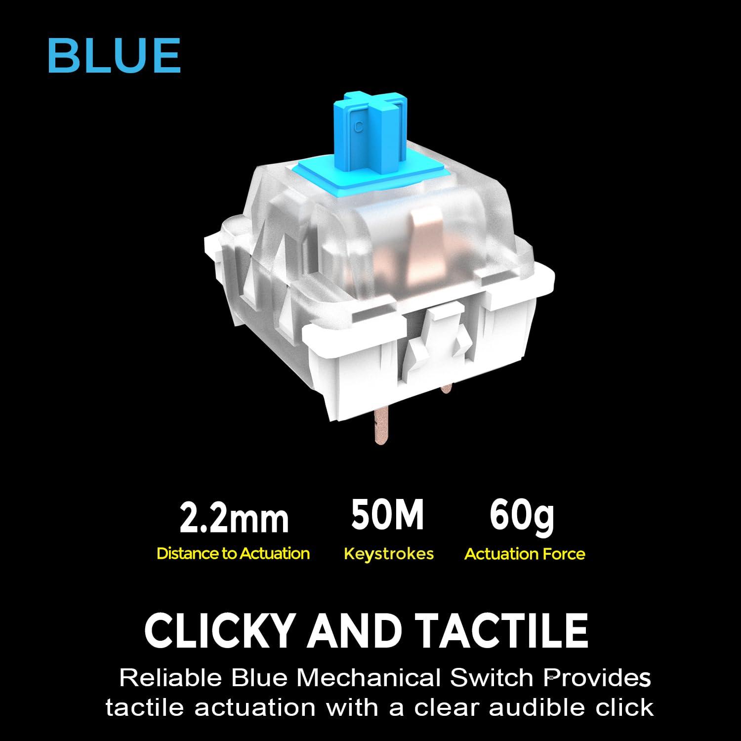 ADESSO ADESSO AKB-670UB Mechanical Keyboard with Copilot AI Hotkey - Blue Switch, Multi-OS Compatible | Enhanced Productivity with Tactile Feel and Multimedia Keys