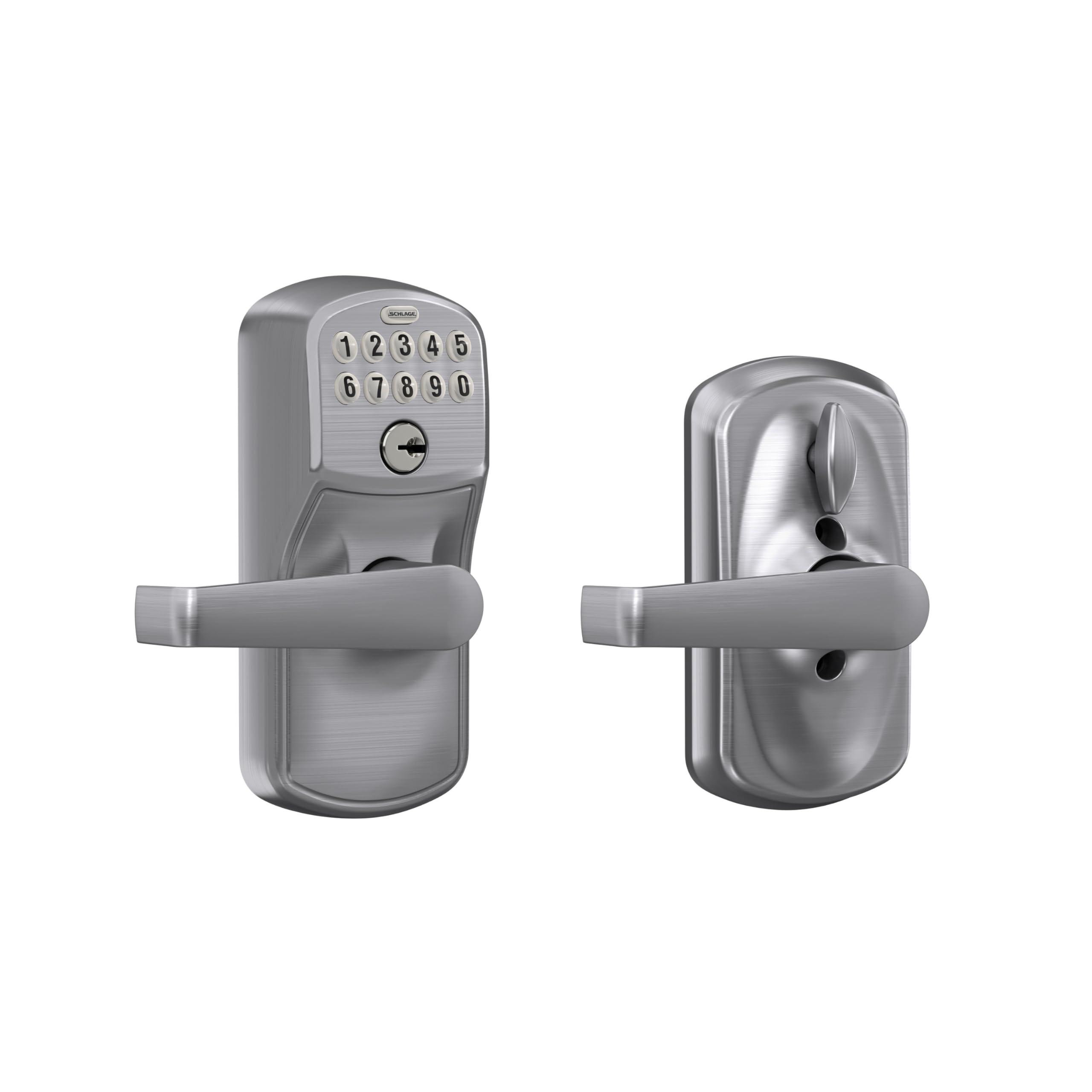 SCHLAGE Schlage FE595 PLY 626 ELA Plymouth Keypad Entry with Flex-Lock and Elan Style Levers, Brushed Chrome