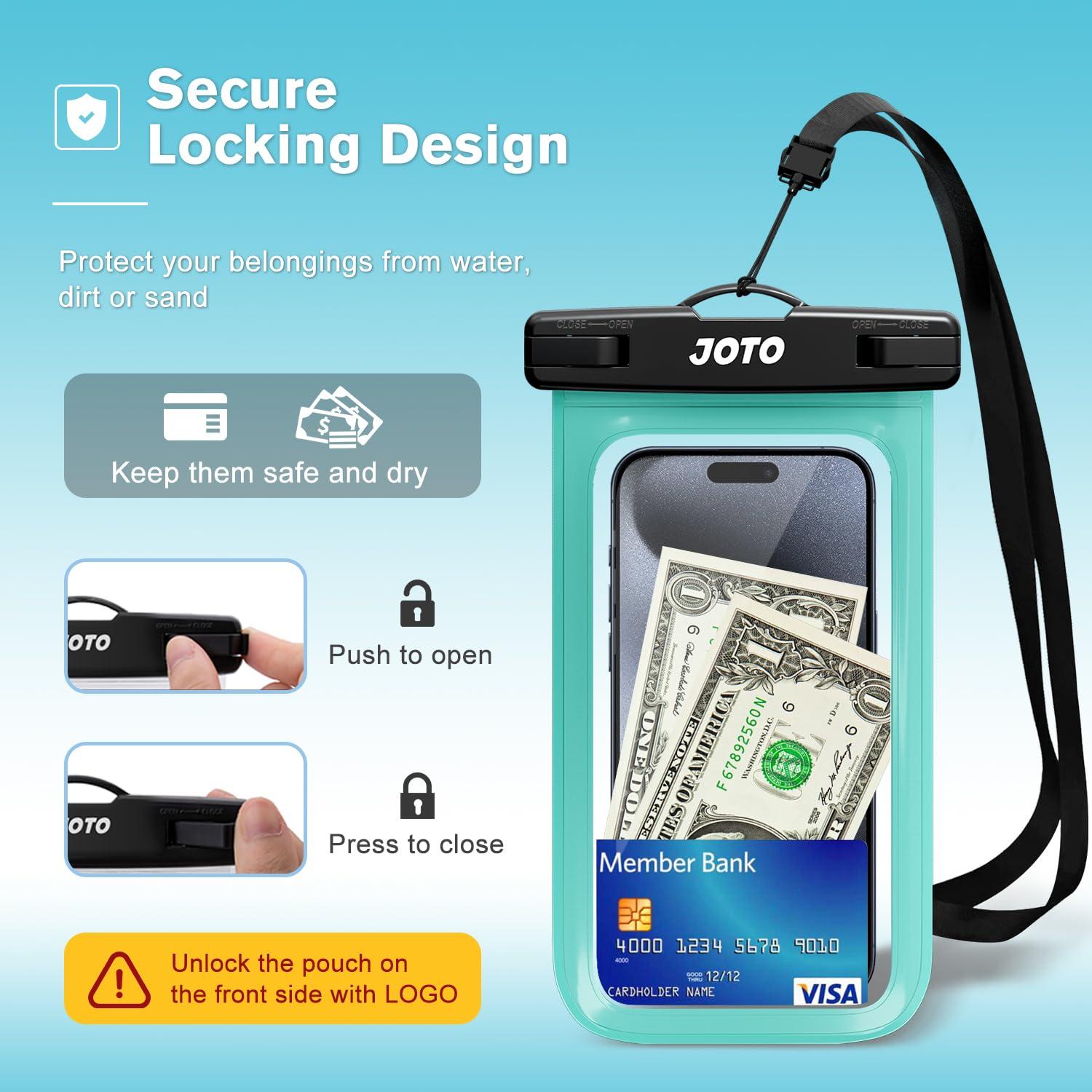 JOTO JOTO Universal Waterproof Pouch Case for iPhone 16 15 14 13 Plus Pro Max, IPX8 Cellphone Dry Bag 12 11 Pro Max XR X 8 7 6S Plus SE, Galaxy S23 S22 S21 S20+ S20 S10 Plus Note, Pixel up to 7\" -Green