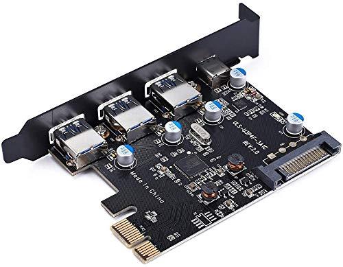 YEELIYA PCI Express(PCIe) to USB 3.0 Type C +Type A Expansion Card,PCI-E to USB Add-on Cards with 4 Ports USB 15 Pin SATA Power Connector for Desktop PC