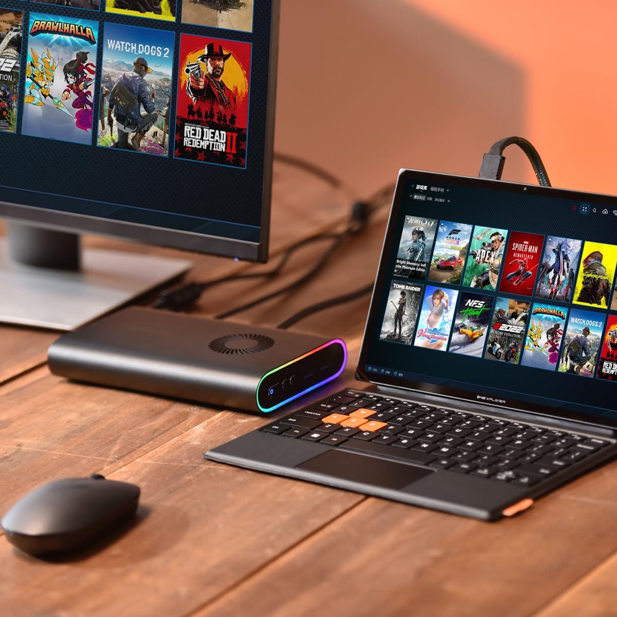 ONEXPLAYER ONEXGPU eGPU Dock: New Hardware - Oculink Support, AMD Radeon RX 7600M XT, 8GB GDDR6, 300W Charger, USB-C 4.0, Quad Monitor, 4K Gaming - World's 1st Portable eGPU with 4TB NVMe PCIE 3.0 2280 Storage