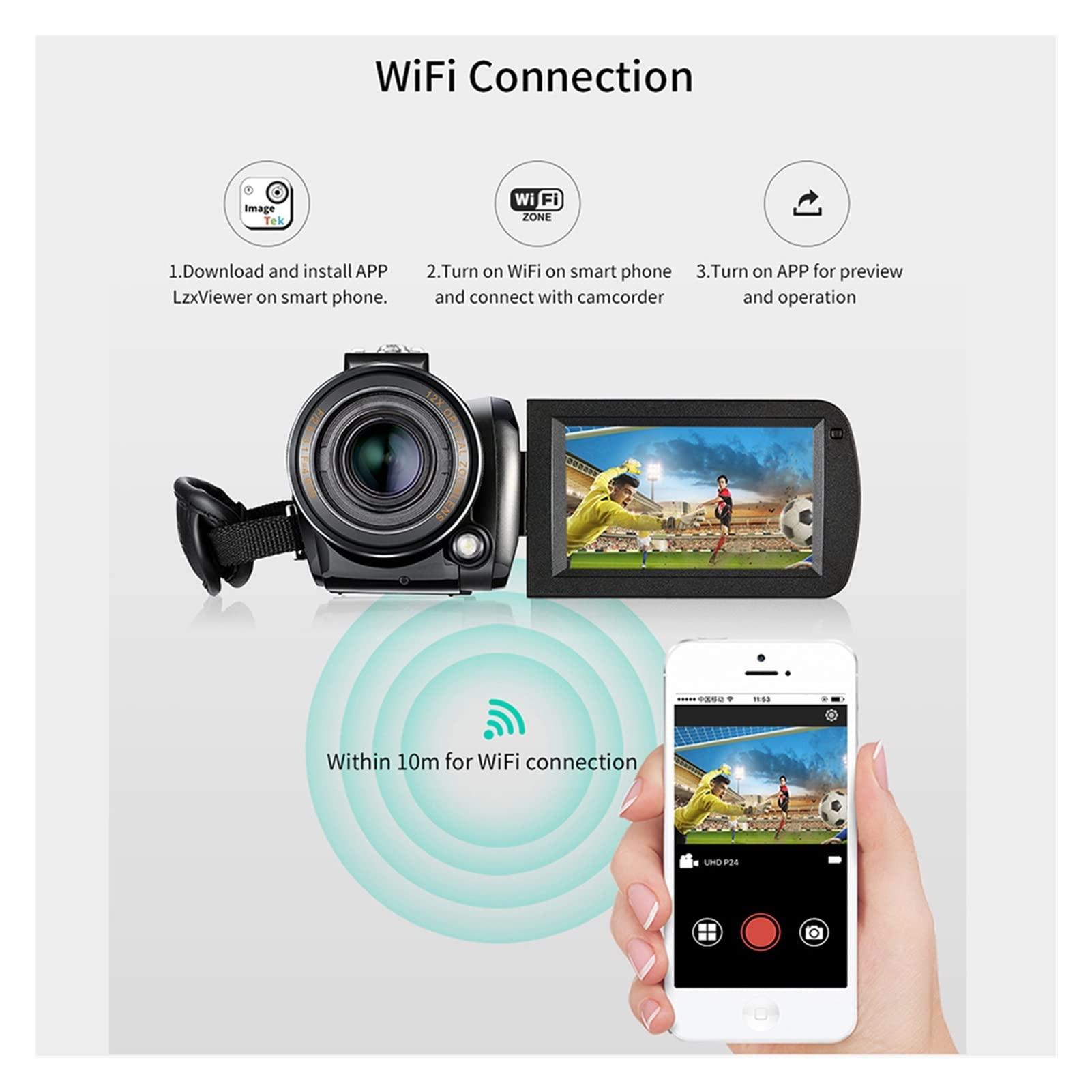 wsdhswhdhsdsds Camcorders Video Camera Video Camera 4K Professional for Vlog Recording Live Streaming, AC5 12X Optical Zoom Full HD Blogger Camcorder Vlog Cameras with HD Camera (Color