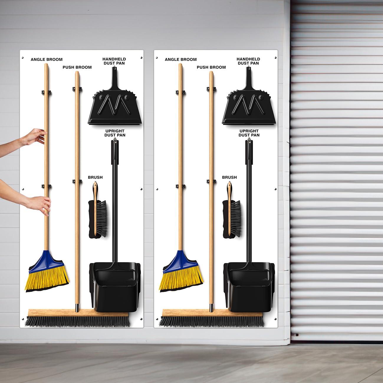 Accuform Clean & Sweep 5S Shadow Board/Wall Mount Broom Holder, 68\" x 30\" Board, 5S Cleaning Station - Board Only, Tools Sold Separately, Made in The USA by AccuformNMC, White/Black, PSB714WTBK