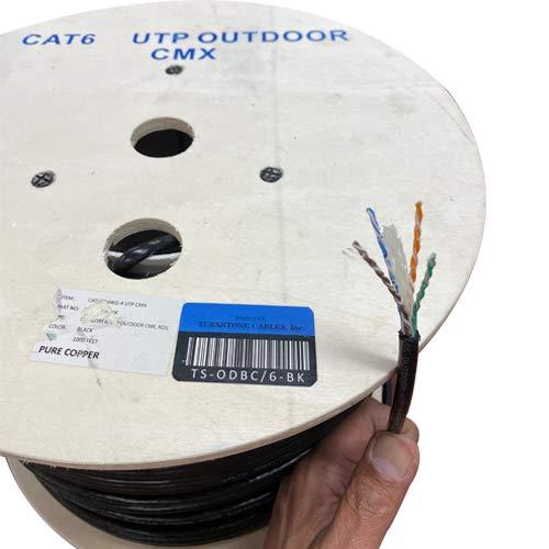 Turnstone Cables Cat6 Outdoor (CMX), 1000ft, 23AWG | 100% Solid Bare Copper | 550MHz | Unshielded Twisted Pair (UTP) Bulk Ethernet Cable (Cat6 Outdoor Black)