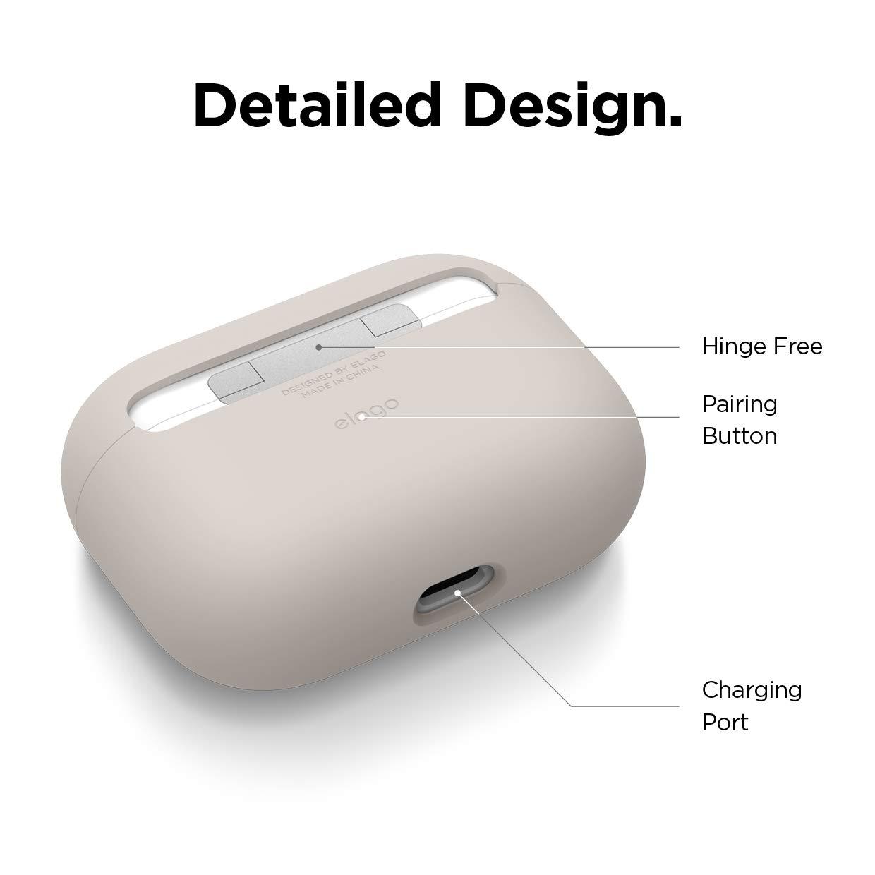 elago elago Liquid Silicone Case Compatible with AirPods Pro Case Cover - Triple Layer Protection, Safeguard Design, Supports Wireless Charging, Visible LED Light [Stone]