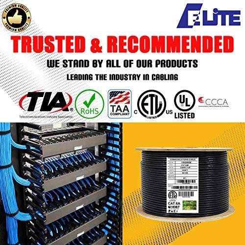 Elite CAT6A Shielded Plenum (CMP), 1000ft, FTP 23AWG, Solid Pure Copper, 650MHz, 10Gb, UL Certified, UL-LP Certification, Bulk Ethernet Cable Reel in Black