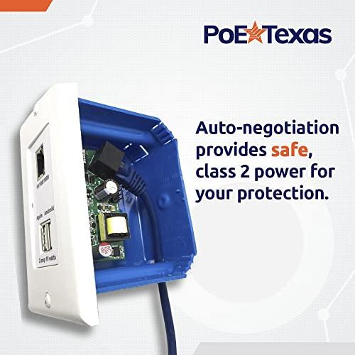 PoE Texas PoE Texas Gigabit PoE Splitter in-Wall Outlet with Fast 5V USB Charging Port x 2 and RJ45 Data Output for PC’s, Laptops, or Any Wired Data Device