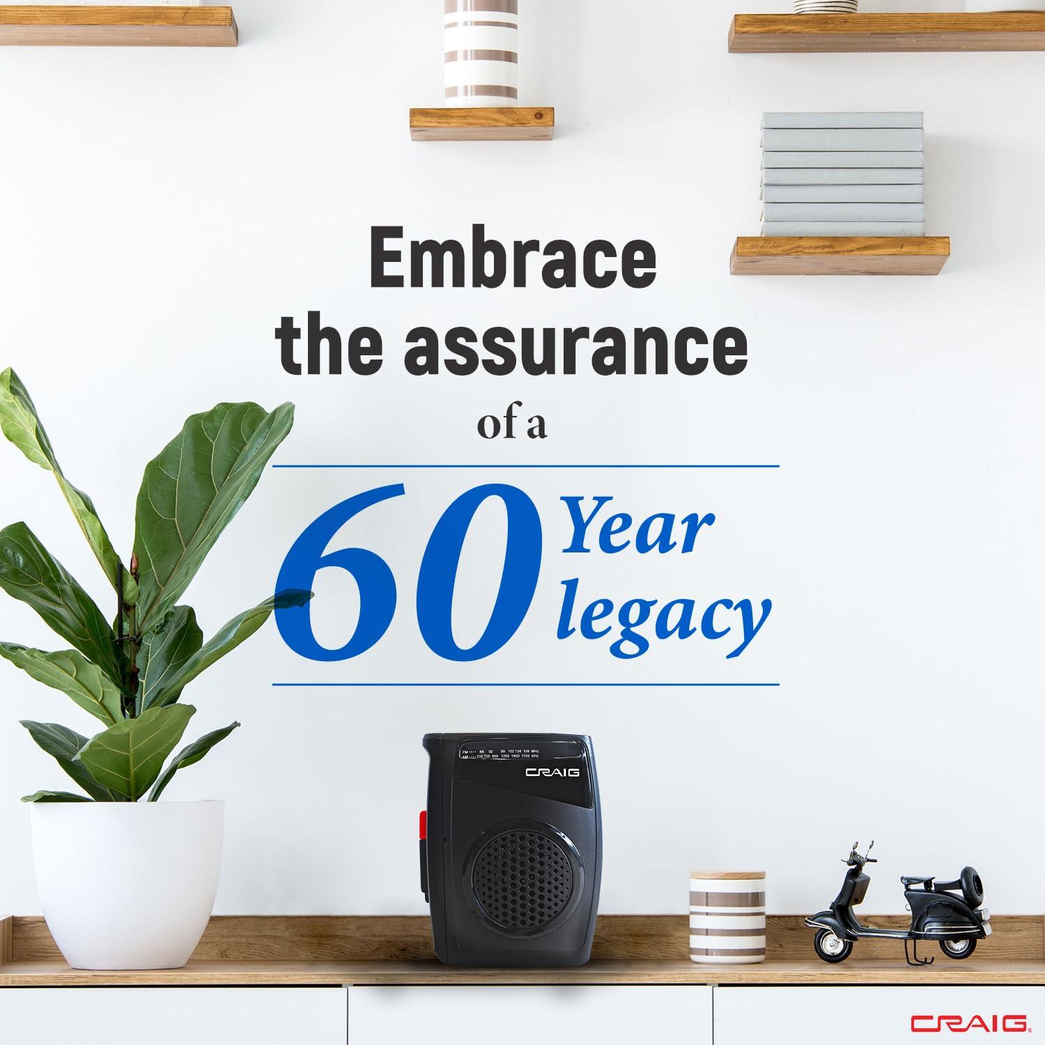 Craig Craig Stereo Cassette Player/Recorder with Earphones: Portable AM/FM Radio & One-Touch Recording System