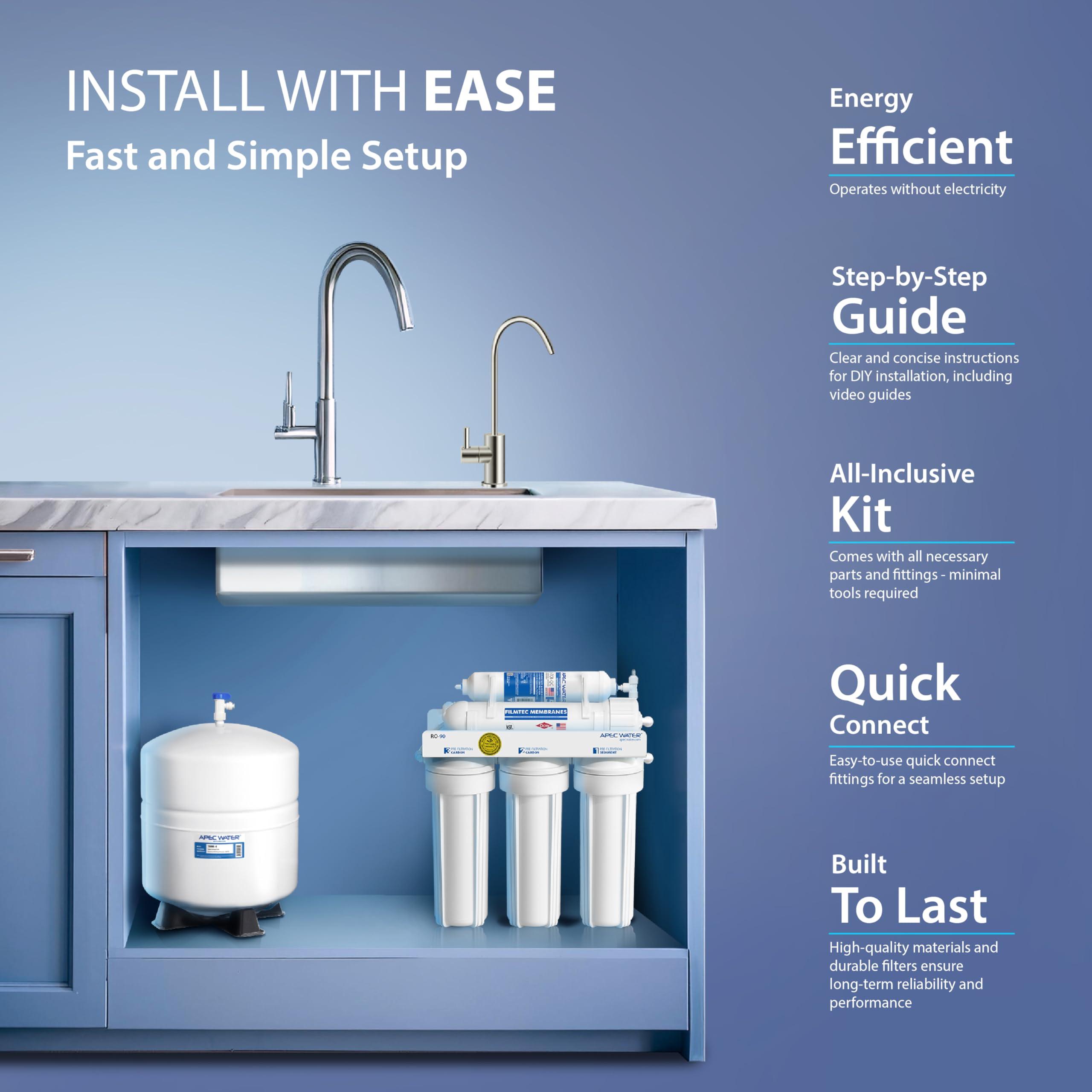 APEC Water Systems APEC Water Systems RO-90 Ultimate Series Top Tier Supreme Certified High Output 90 GPD Ultra Safe Reverse Osmosis Drinking Water Filter System, Chrome Faucet