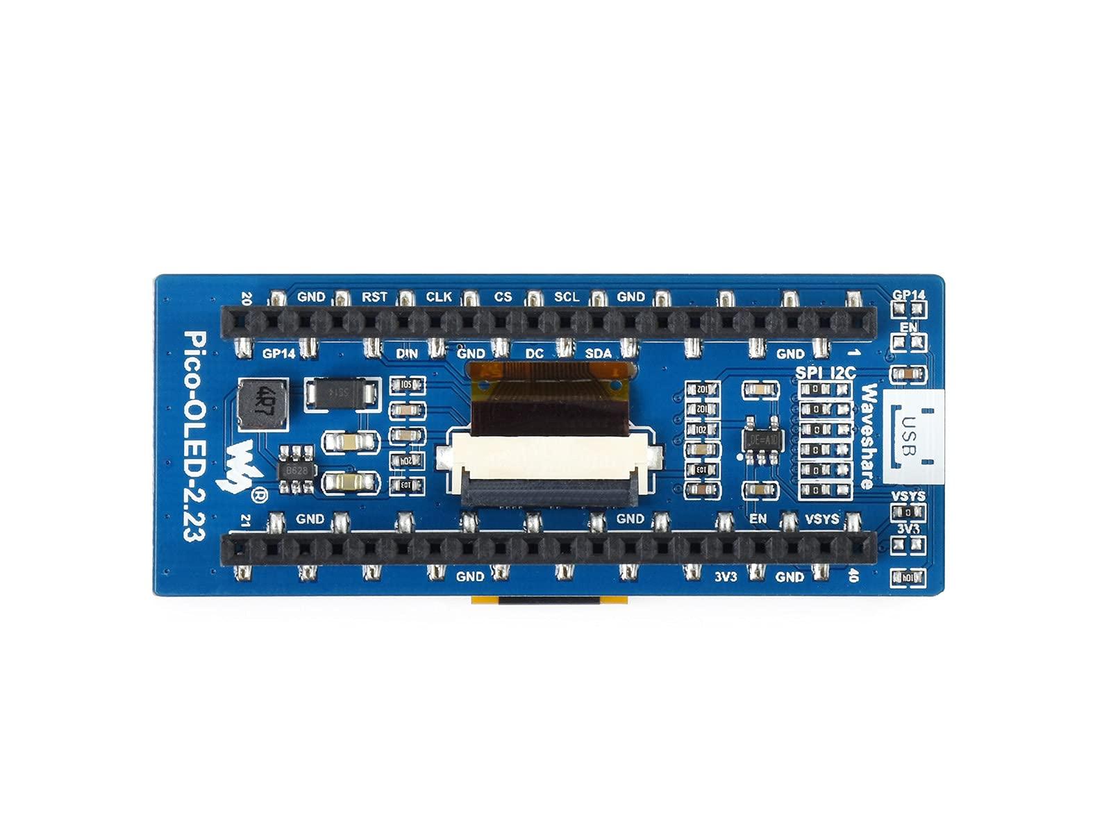 TOP1 Waveshare 2.23 inch OLED Display Module for Raspberry Pi Pico 128×32 Pixels Screen SPI/I2C Four-Wire SPI and I2C Communication Monitor @TOP1