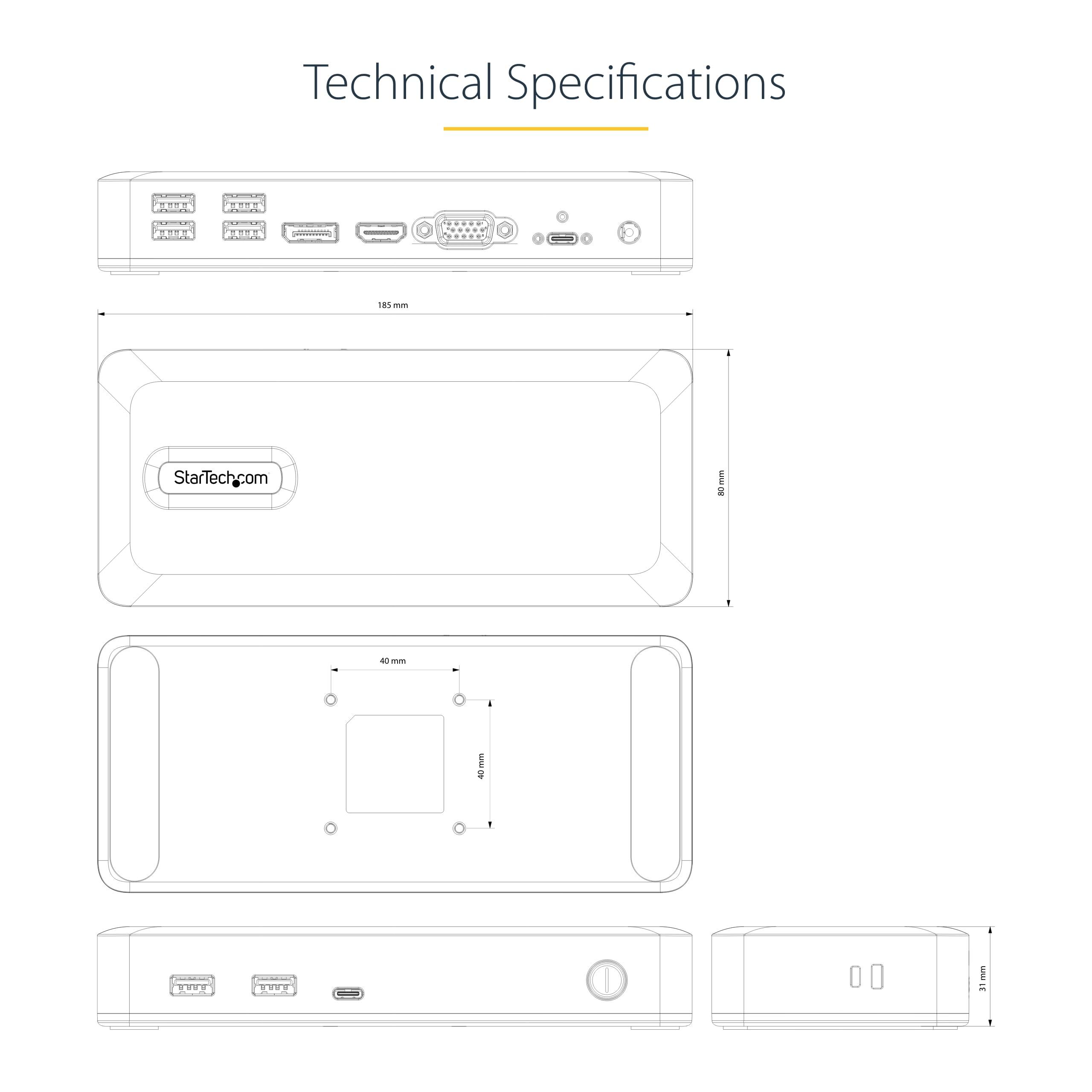 StarTech StarTech.com Dual-Monitor USB-C Docking Station, DisplayPort & HDMI or VGA, Multi Monitor Dock up to 4K 60Hz - USB 3.2/3.1 (5Gbps) Type-C Dock - 7X USB Hub, 85W PD, Windows & ChromeOS, TAA
