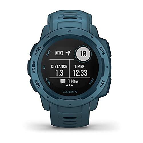 Garmin Garmin Instinct, Rugged Outdoor Watch with GPS, Features GLONASS and Galileo, Heart Rate Monitoring and 3-Axis Compass, Lakeside Blue (Renewed)