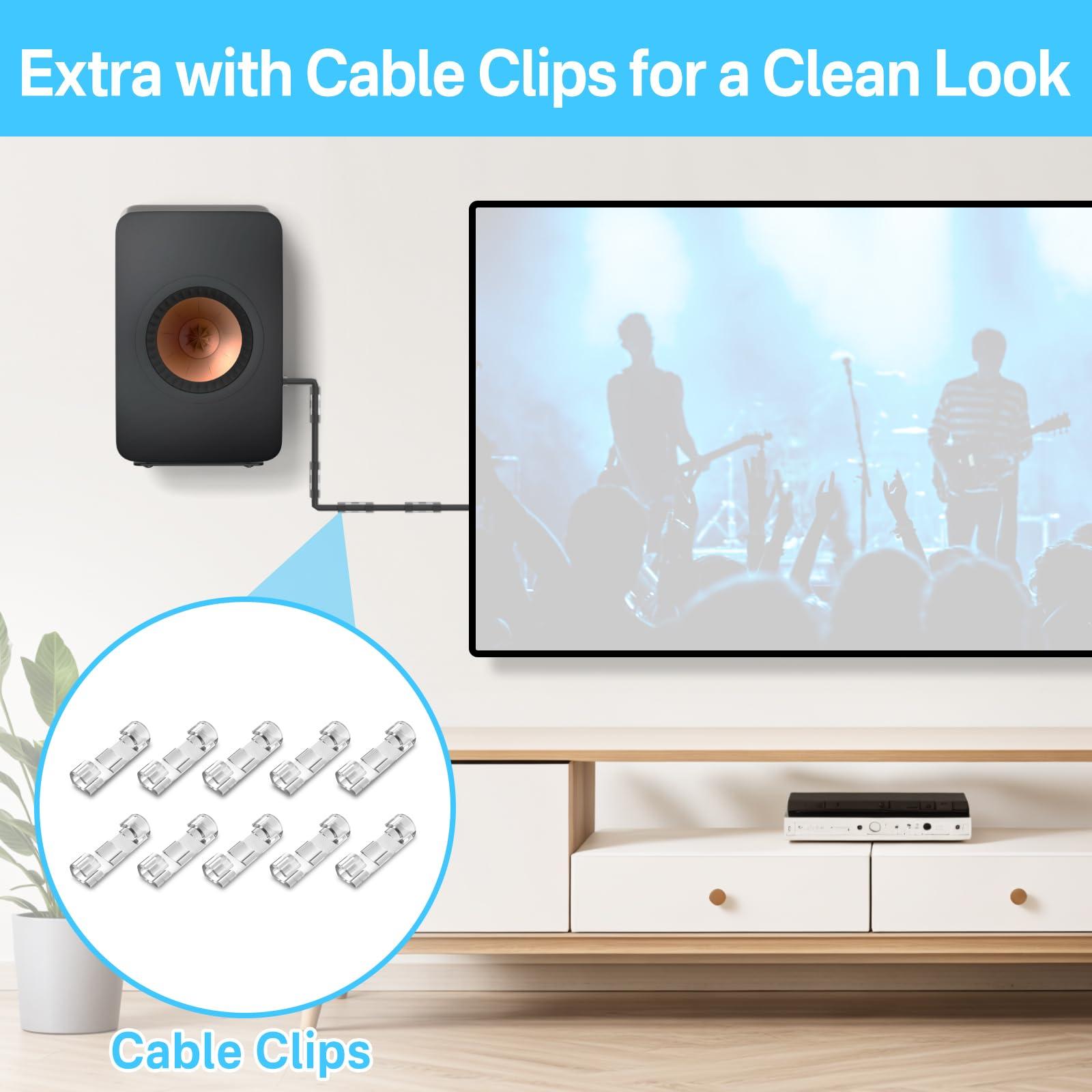 Aiweiwa Heavy-duty Speaker Wall Mount for KEF LS50 Wireless II Speaker Wall Mount Bracket for KEF LS50 Wireless II with Cable Clips for Space Saving Thickened Metal Wall Holder with Screws - Easy Installation