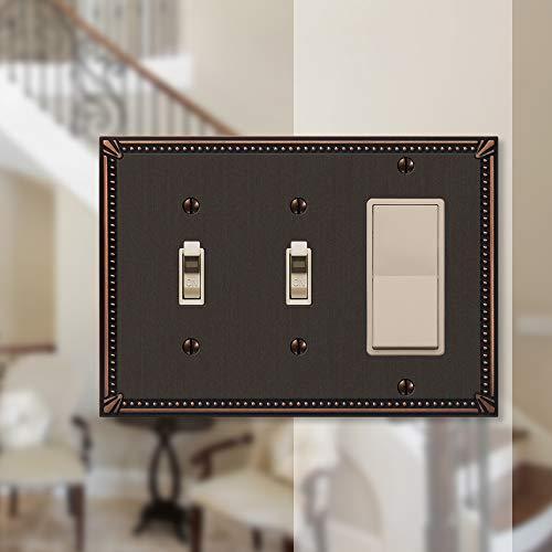AMERELLE Amerelle 74TTRDB Imperial Bead Wallplate, 2 Toggle / 1 Rocker, Cast Metal, Aged Bronze, 1-Pack