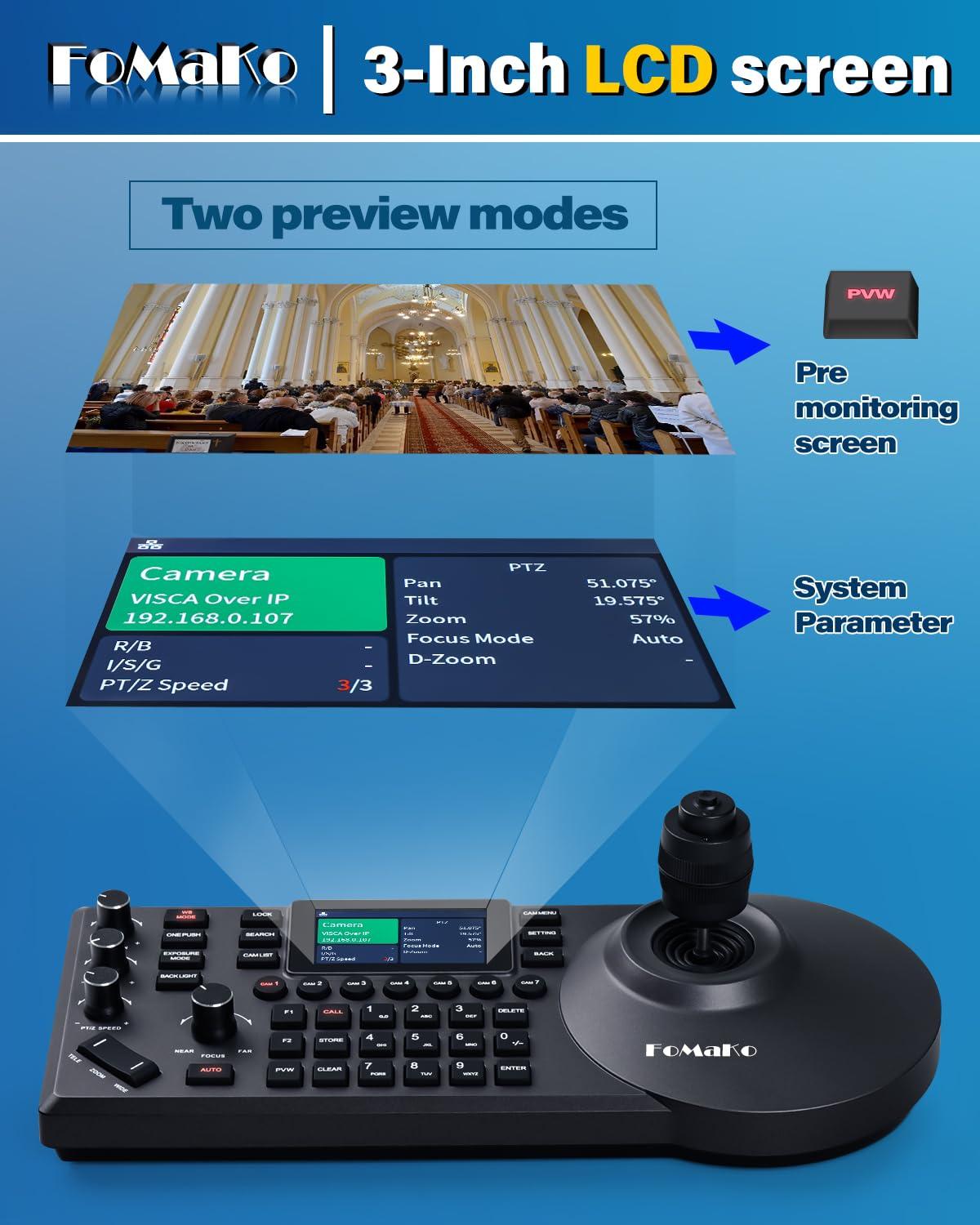 FoMaKo FoMaKo AI Auto Tracking HDMI PTZ Camera 20x Optical Zoom for Church Services Worship Education(2pcs) + KC608 Pro PTZ Controller (FMK12UH Prox2 + KC608 Pro)