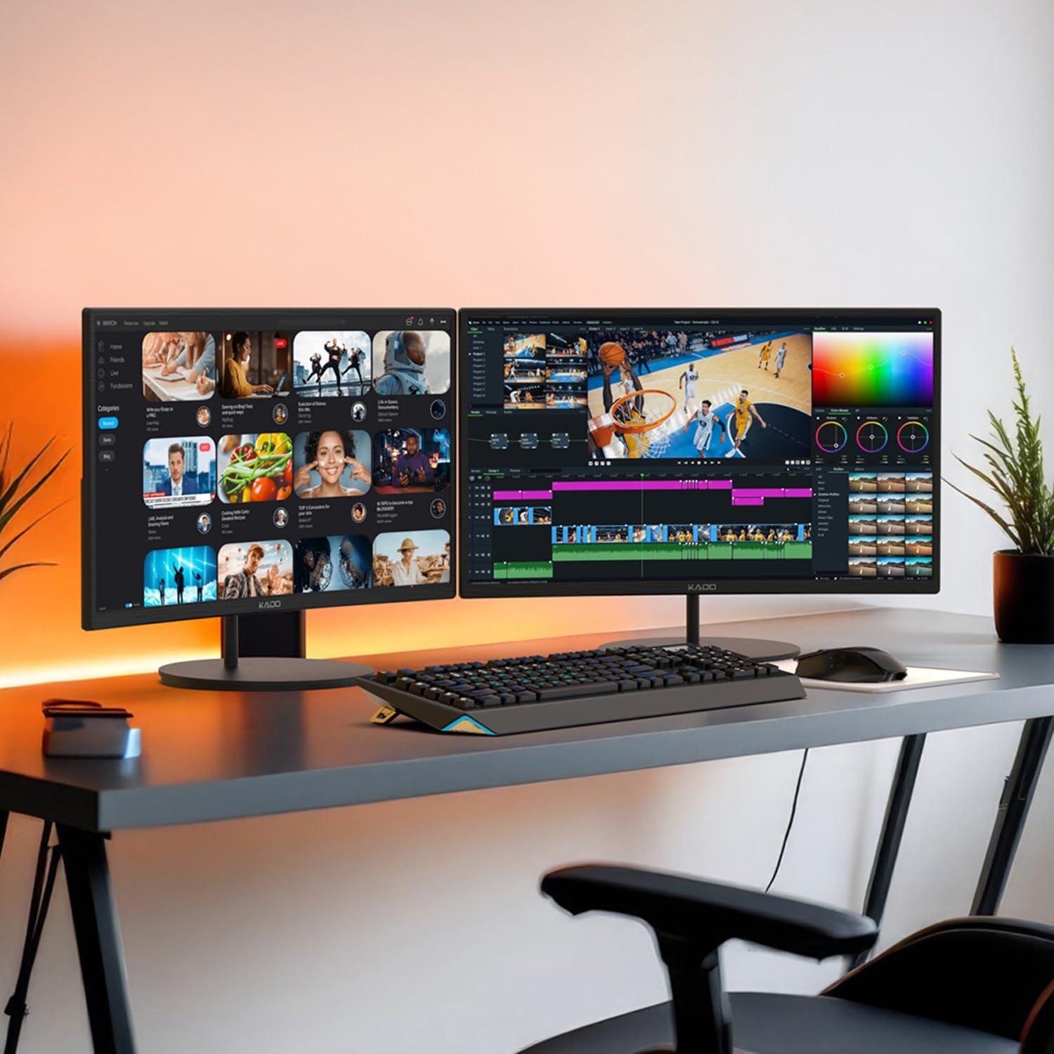 Kado Kado Dual Monitor Setup - 2-Pack 24" Curved 1500R 1920x1080 Computer Monitor 75Hz VESA Mount HDMI Office Gaming Built-in Speakers (C24 Dual Series)