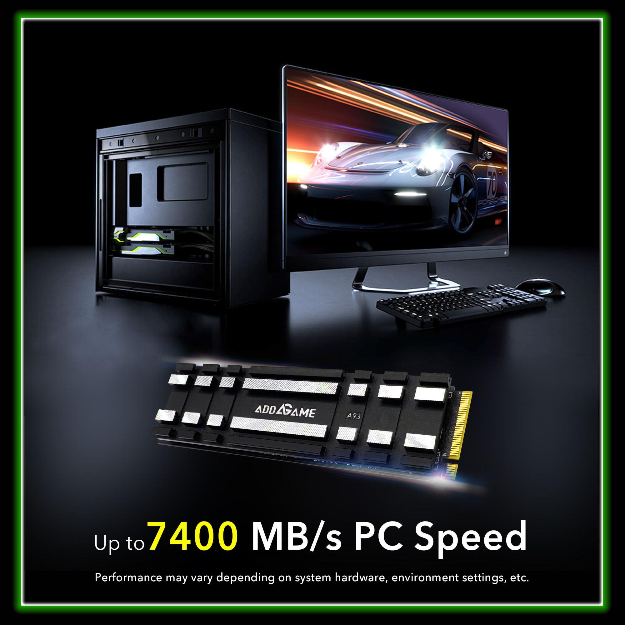 Addlink Addlink A93 2TB Storage Expansion for PS5 Console with Heatsink, Up to 7400mb/s, Gen 4 PCIe NVMe m.2 2280, SLC Cache Internal Hard Drive