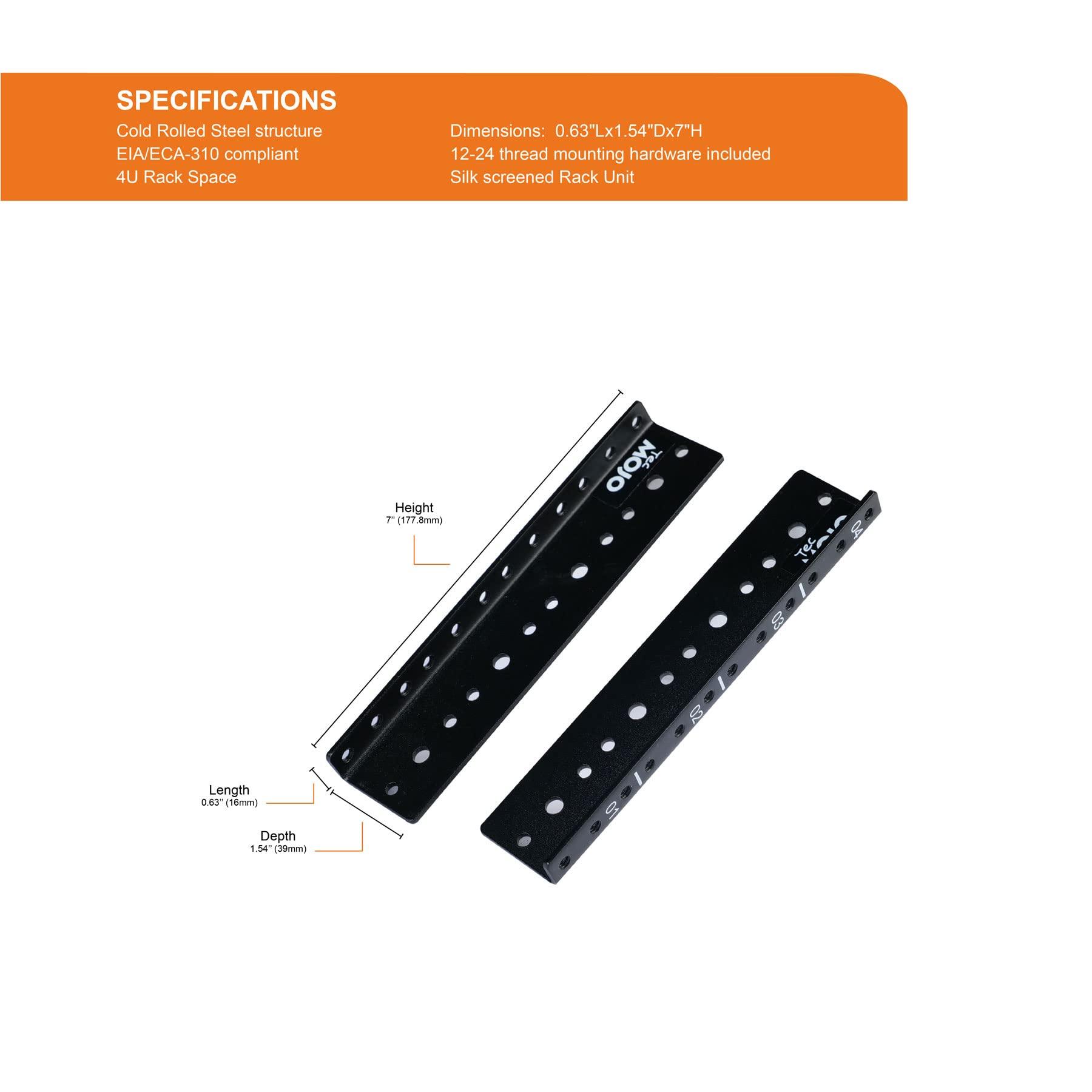 Tecmojo Tecmojo 4U Rack Rails with 12-24 Screws to Mount Equipment, Heavy Duty Steel Rack Rail Set, Black, Tapped Hole