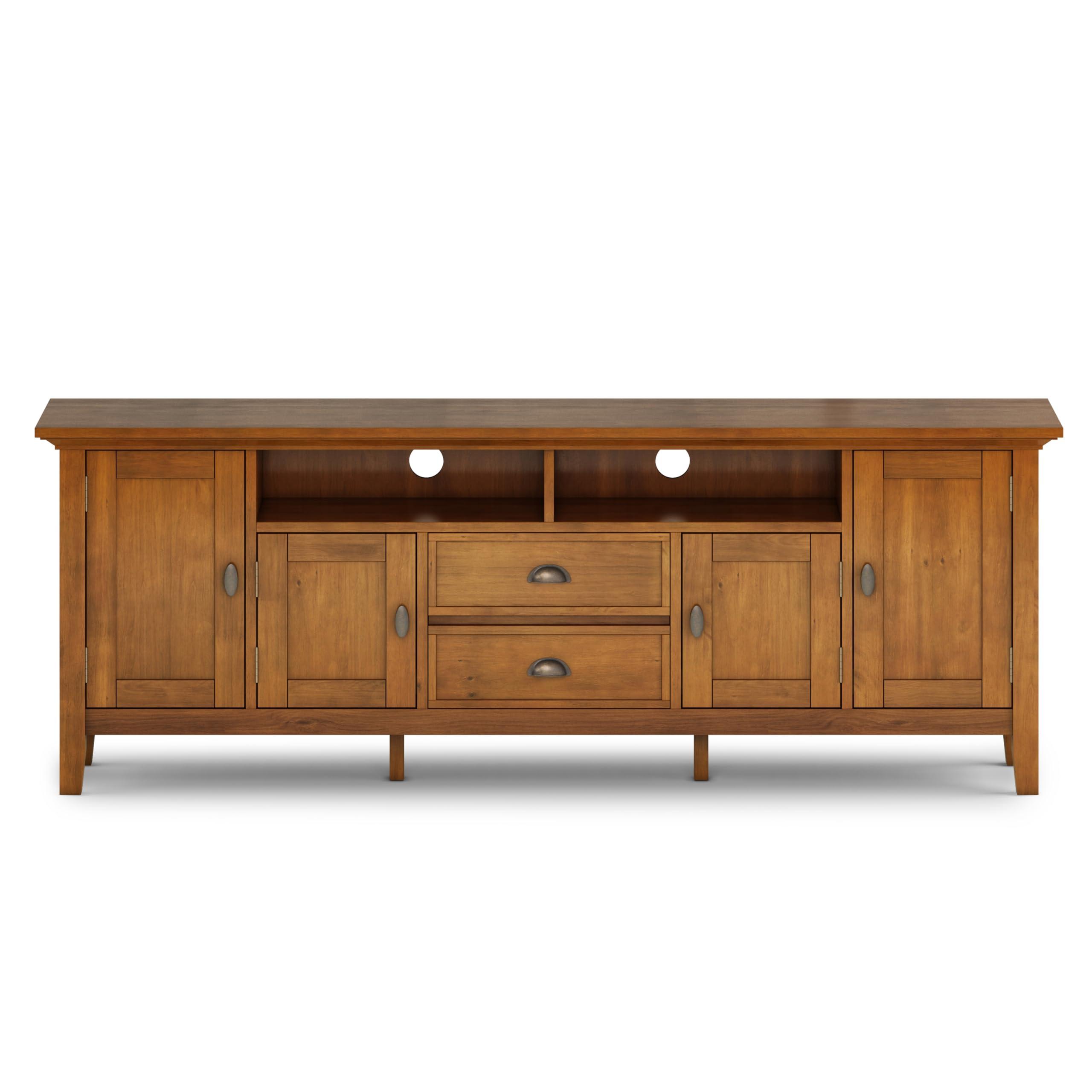 SIMPLIHOME SIMPLIHOME Redmond SOLID WOOD 72 inch Wide Transitional TV Media Stand in Light Golden Brown For TVs up to 80 inches for the Living Room and Entertainment Center