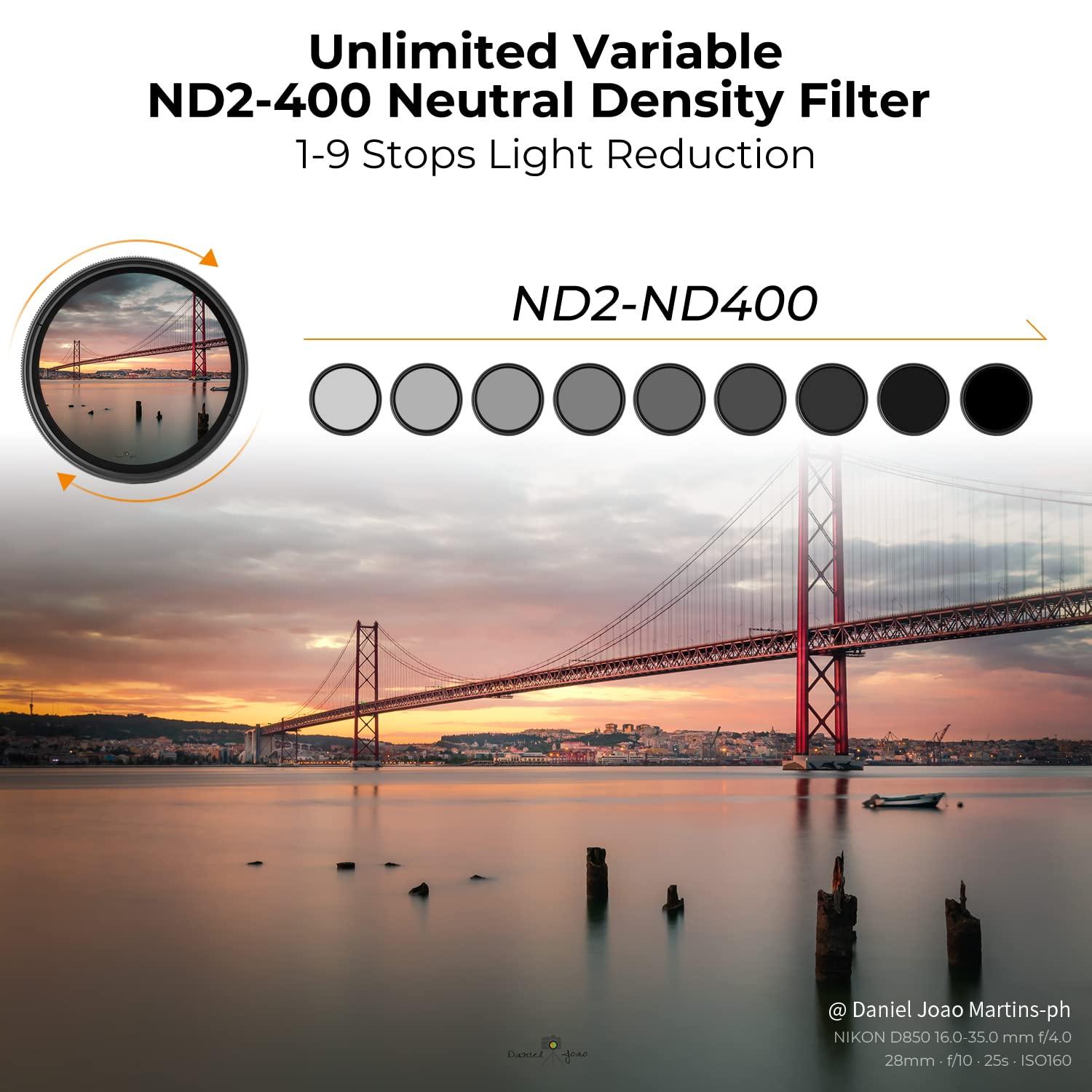 K&F Concept K&F Concept 72mm Variable ND2-400 (1-9 Stops) ND Lens Filter + TPU Filter Cap Adjustable Neutral Density Filter with 18 Multi-Coated- K Series