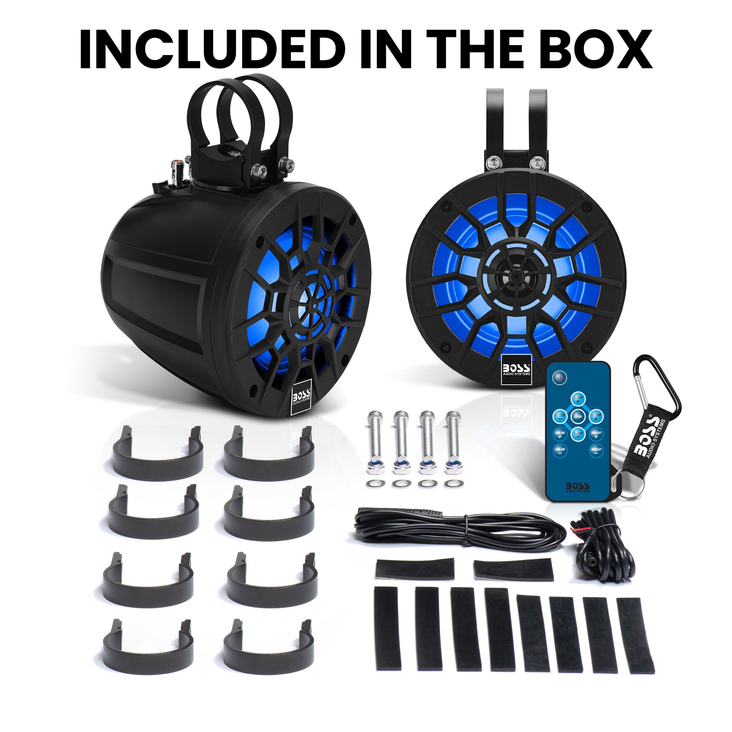 BOSS Audio Systems BOSS Audio Systems MPWT50RGB ATV UTV Marine Boat 5.25 Inch Stereo Wake Tower Speakers Full Range, 2 Way, IPX6 Weatherproof, Multi-Color Illumination, 500 Watts Per Pair, Golf Cart Compatible