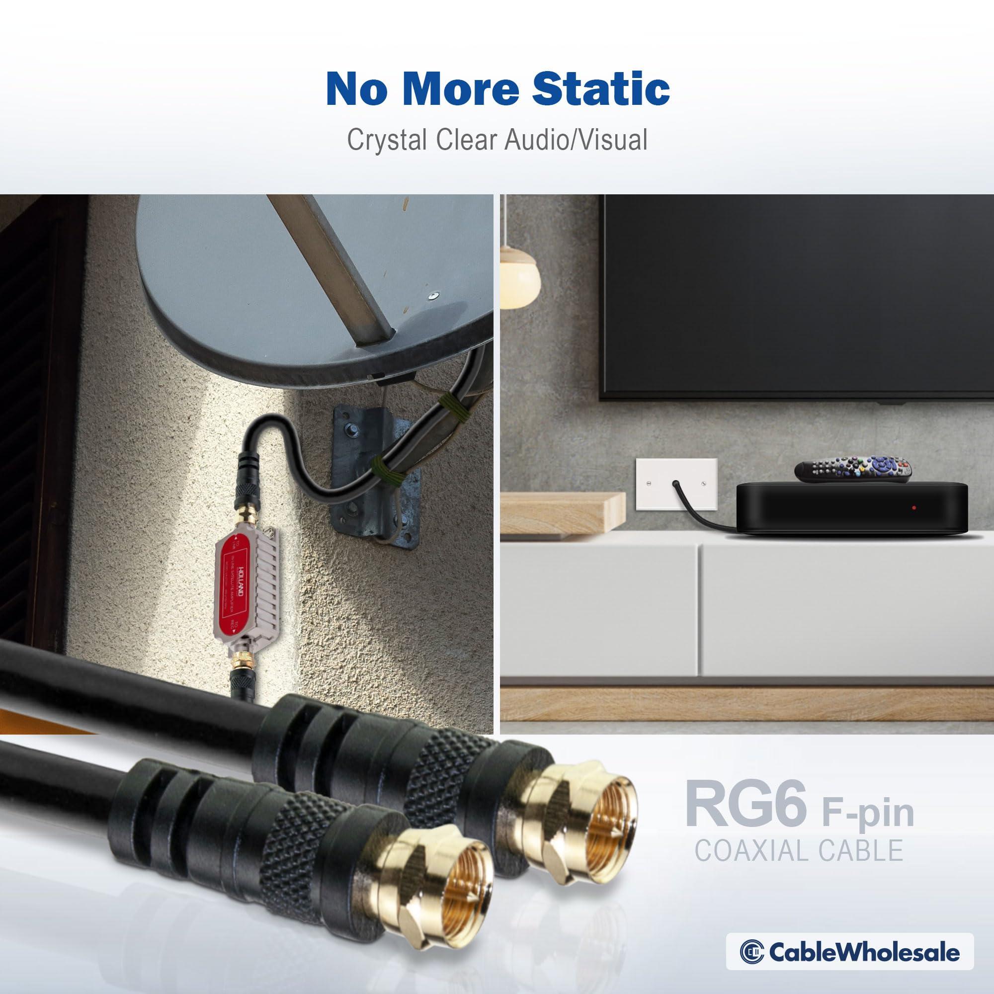 CableWholesale CableWholesale F-pin Coaxial Cable, F Type Male to Male Coax Cable Connector, UL Listed, AV, CableTV, Antenna, and Satellite Cable, Black, 50 ft