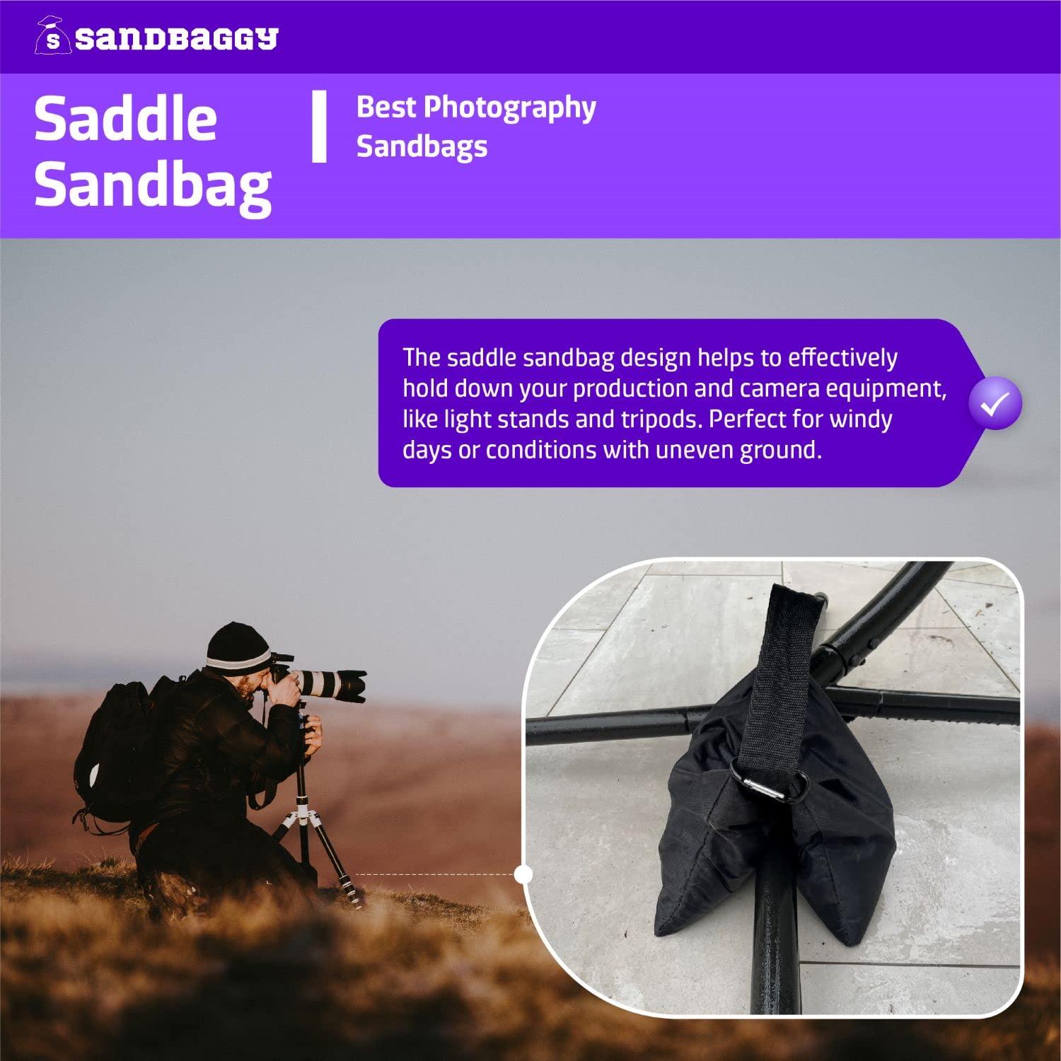Sandbaggy Saddle Sandbags (Black) - Comes Pre Filled with 15 lbs. of Sand (25 lb. Weight Capacity) - Weights for Photography, Tents, Outdoor Equipment (1 Bag)