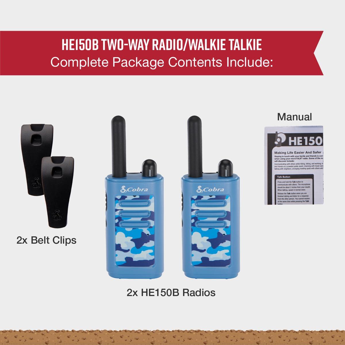 Cobra Cobra HE150 B - Kid Friendly Walkie Talkies - 16-Mile Range, 2 Channels Two-Way Radio Set, Blue (2-Pack)