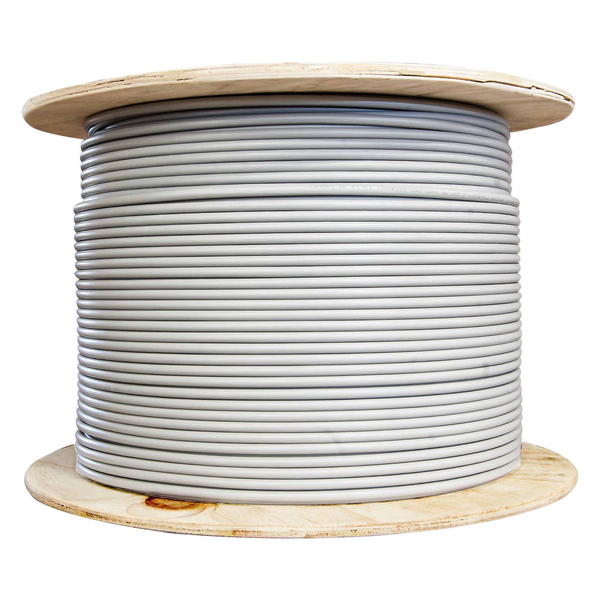 CableWholesale 1000 Feet Bulk Cat5e Plenum Rated (CMP) Ethernet Cable, 4 Pair Solid Bare Copper, STP (Shielded Twisted Pair), Spool, Cat5e Ethernet Cable Plenum, Cat5e Plenum Gray, CableWholesale