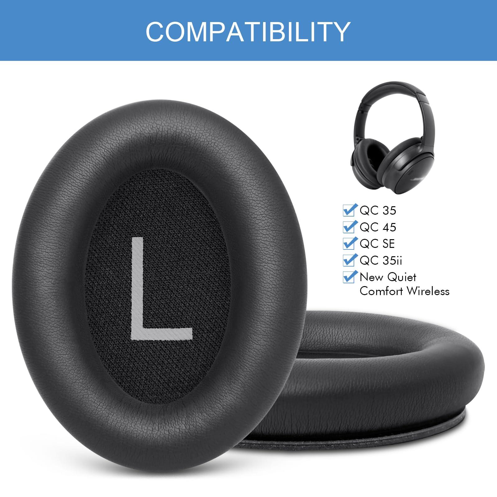 GEVO Earpads Cushions for Bose Headphones, Replacement Ear Pads for Bose QuietComfort 45/QuietComfort SE/New Quiet Comfort Wireless Over-Ear Headphones-Softer Leather, Luxury Memory Foam (Black)