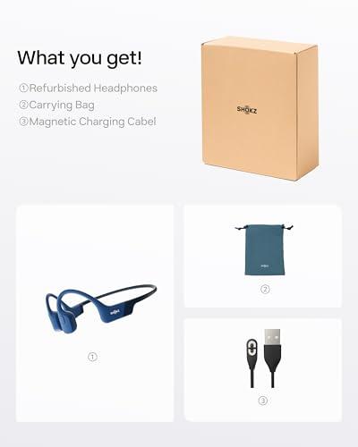 SHOKZ SHOKZ OpenRun (AfterShokz Aeropex) - Open-Ear Bluetooth Bone Conduction Sport Headphones - Sweat Resistant Wireless Earphones for Workouts and Running - Built-in Mic (Renewed)