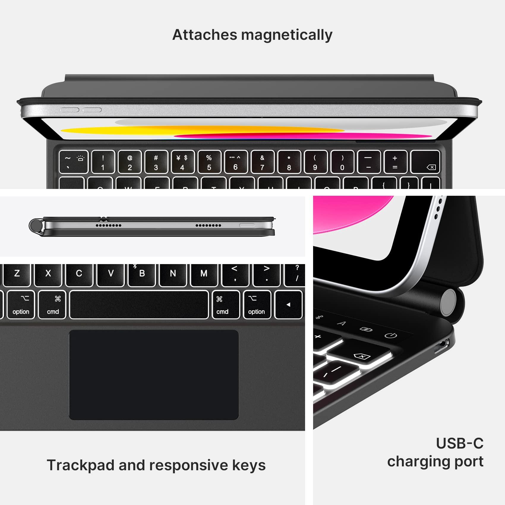 typecase typecase Edge Slim Magnetic Backlit Keyboard Case for iPad 10th Generation (10.9-inch, 2022) - Wireless Cover with Keypad & Multi-Touch Trackpad Compatible with Apple iPad 10 Gen 10.9