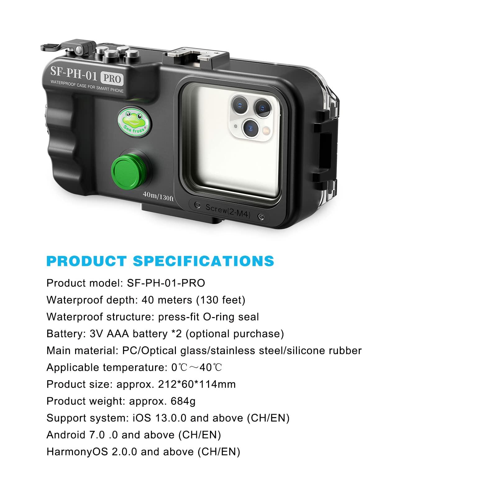 Sea frogs Sea frogs Waterproof Phone Housing Compatible with iPhone and Android Molile Phone with Red Filter IPX8 40m/130ft Maximum Diving Depth Underwater Phone Case for Diving, Surfing, Rowing, Skiing