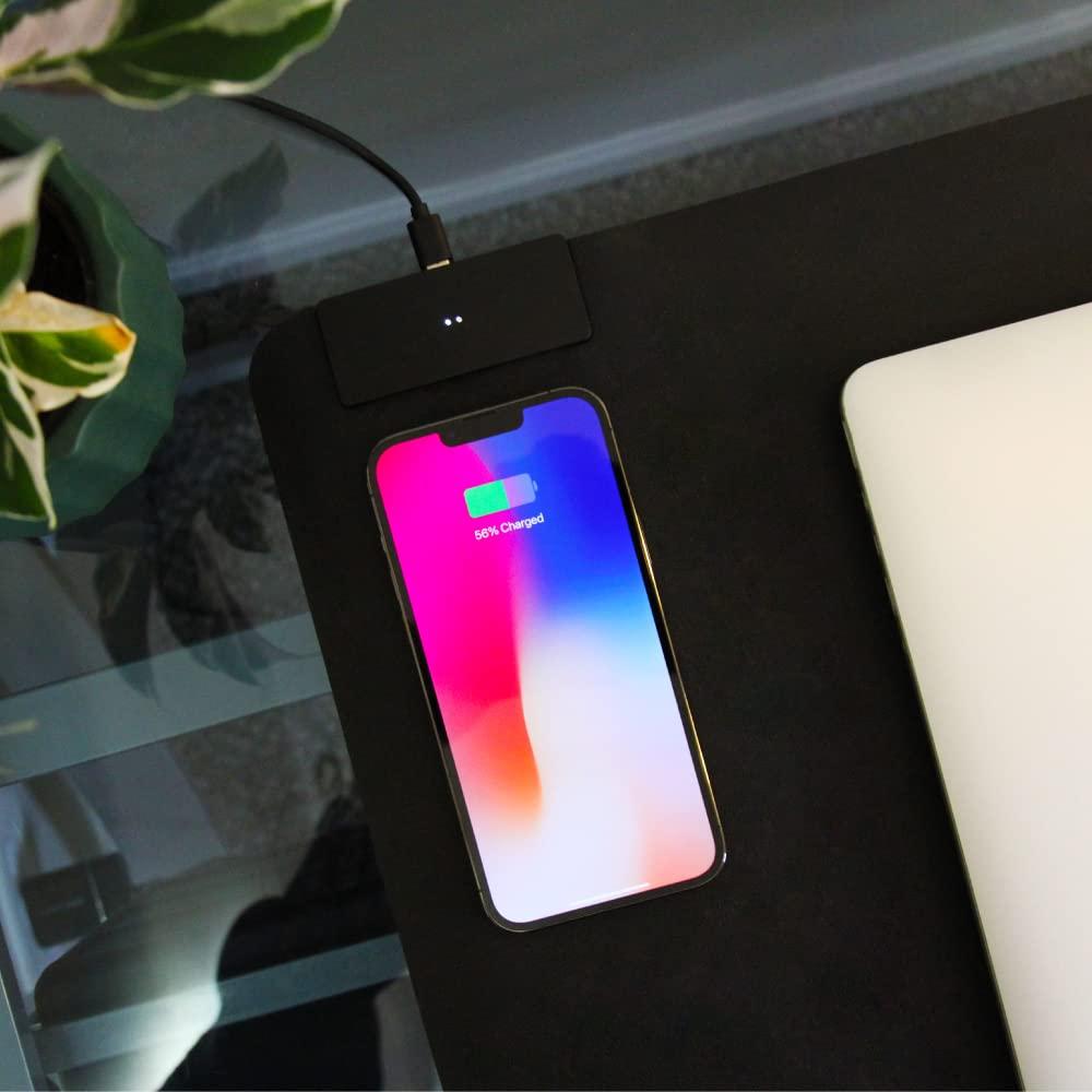 Limitless Innovations Limitless DeskPad Pro 2-in-1 Waterproof/Syntenic Leather Desk Mat Protector with 10W Wireless Charging Pad for Qi-Enabled Devices (Black)