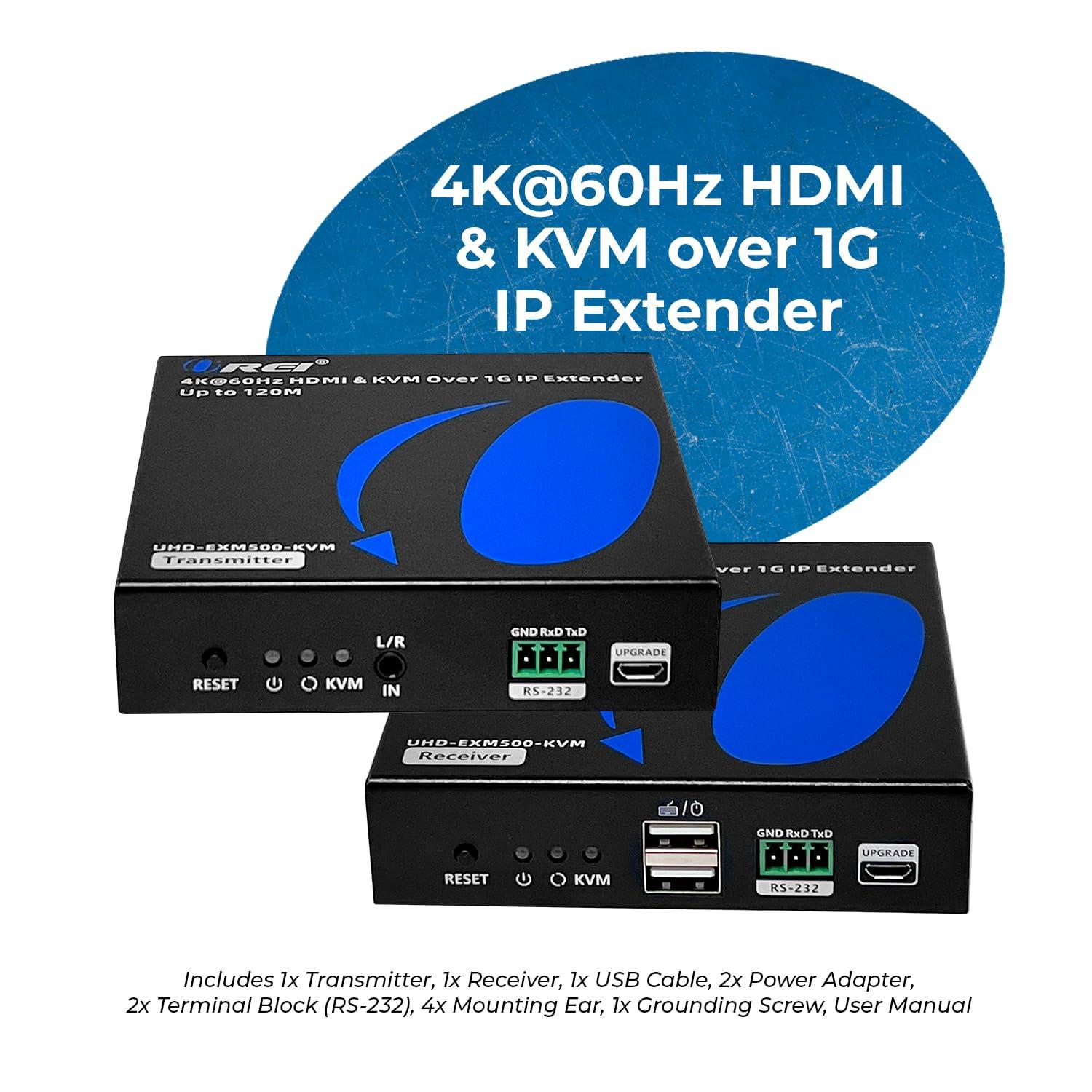 OREI OREI 4K KVM HDMI Extender Over IP CAT6 4K@60Hz One to Many Upto 330 Feet, 2 USB 1.1 Loop Out - Send to Multiple Location Over 1G Switch (UHD-EXM500-KVM)