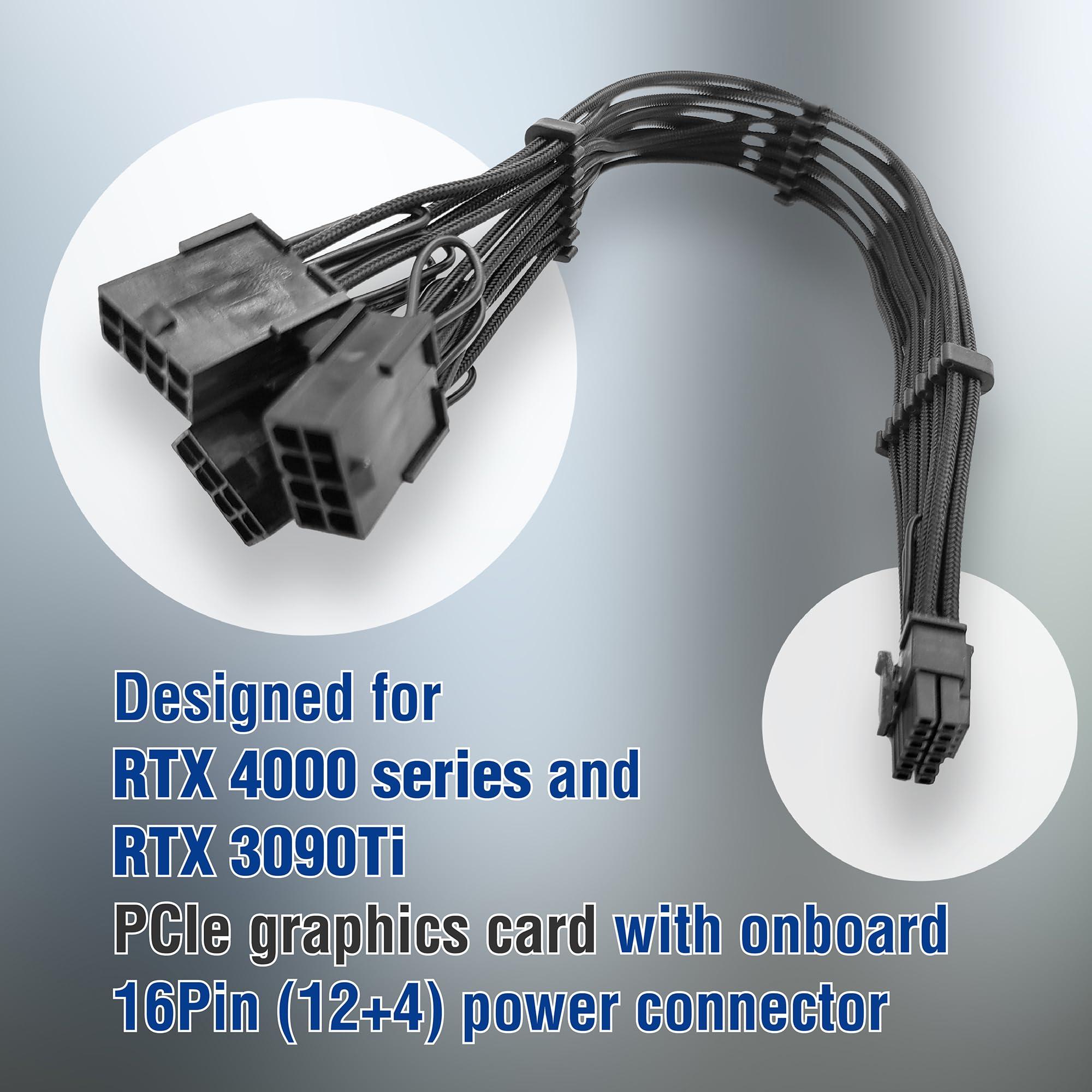 MICRO CONNECTORS Micro Connectors Premium Sleeved 12VHPWR PCI-e 5.0 16Pin (12+4) to Triple 8-Pin GPU Power Extension Cable (F04-303BK)
