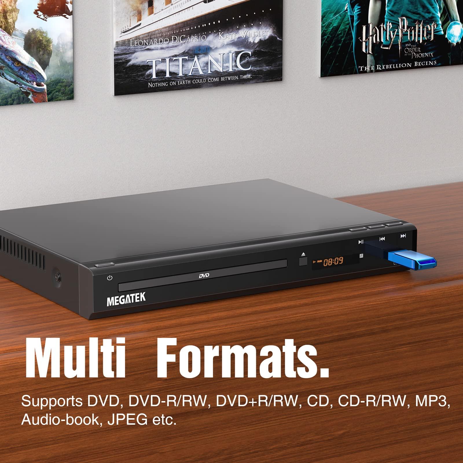 MEGATEK MEGATEK Region-Free DVD Player for TV with HDMI, CD Player for Home, Plays All Regions and Formats, USB Port, Durable Metal Casing, Remote, HDMI and RCA Cables Included