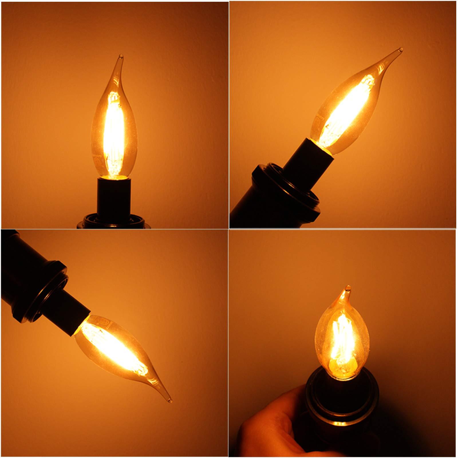 LiteHistory LiteHistory Dimmable 4W 2200K Amber CA10 led Bulb E12 Candelabra led 250lm, Warm White, 40W Flame tip 6Pack