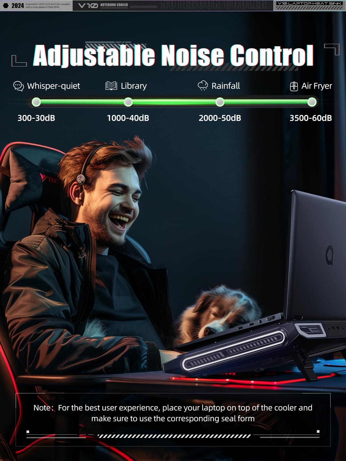 llano llano Laptop Cooler, Gaming Laptop Cooling Pad with 3500RPM Turbofan, 4.72 Inch External Fan Laptop Stand, Adjustable Variable Speed, Button Control, Seal Foam for Rapid Laptop13-17.3in, V10, Black