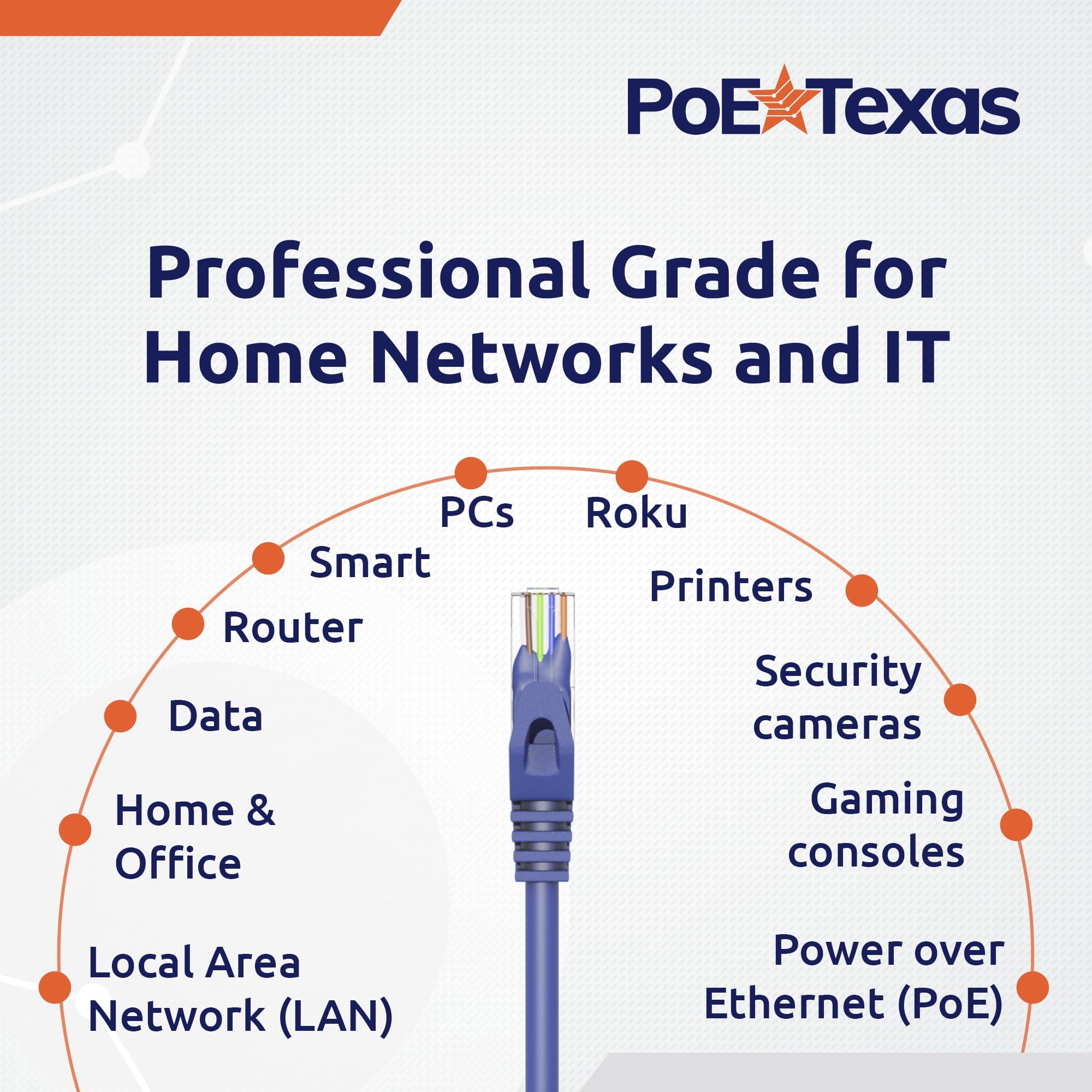 PoE Texas PoE Texas Cat 6 Ethernet Cable 7 Ft - 10 Pack - Snagless Patch Cable - 10 Gigabit High Speed 24AWG Network Cable - Cat6 Ethernet Cable Cat 6 Cable - Cat 6 Internet Cable Ethernet Cord (Blue, 7 Feet)