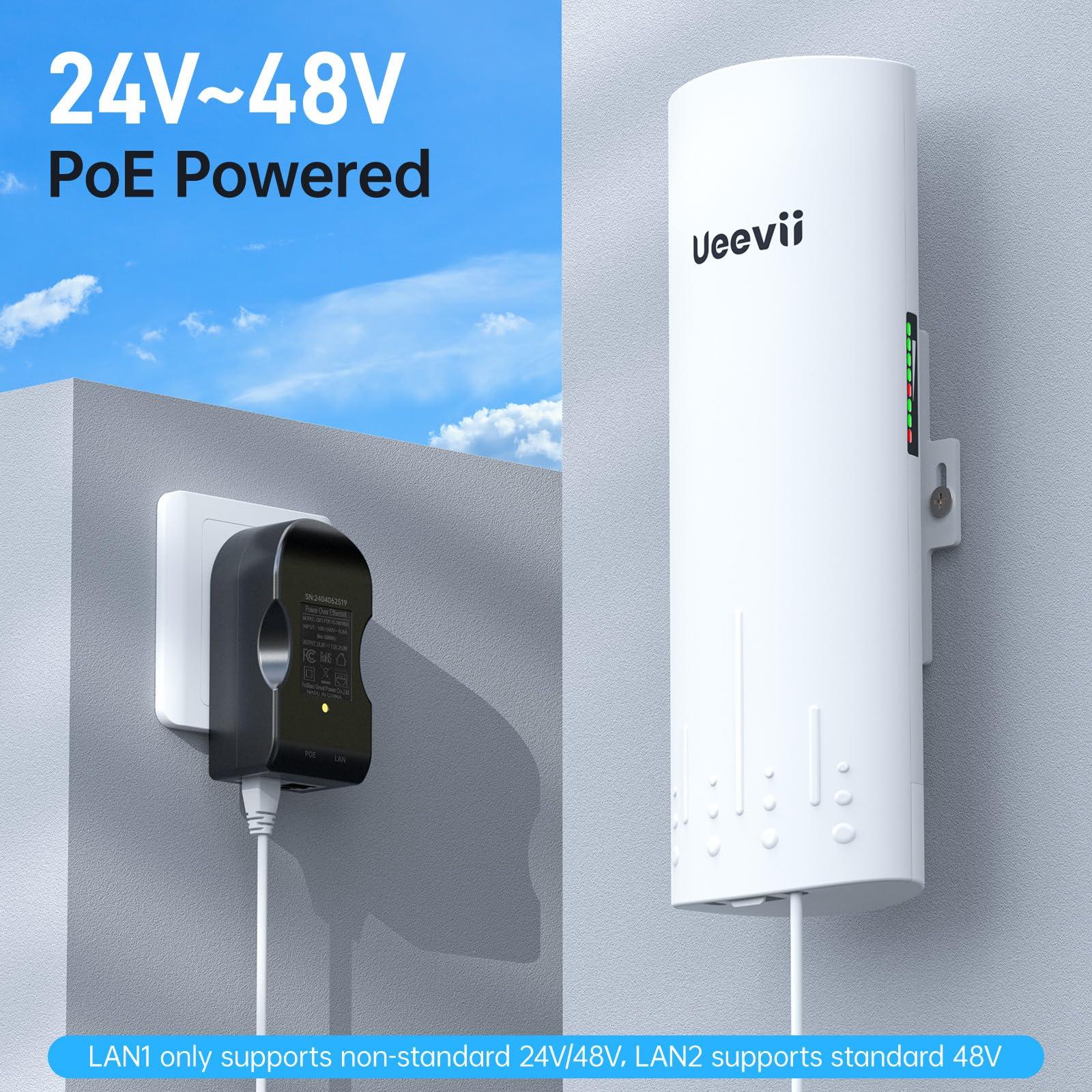 UeeVii UeeVii CPE450 Wireless Bridge and WR3000K WiFi Router Kit, 5.8G 3KM Point to Point Wireless Bridge Outdoor to Shop Barn Garage Building Network Kit Solution, Outdoor WiFi Bridge(2PCS), Plug and Play