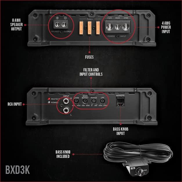 BELVA Belva BXD3K 3000W Peak BX-Series 1-Ohm Stable Class-D Monoblock Car Audio MOSFET Amplifier with Remote Subwoofer Level Control