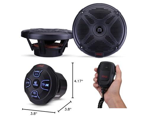 Pyle Pyle Marine Bluetooth Receiver Speaker Kit - Waterproof Audio Entertainment System Set w/Dual 6.5" Boat Speakers, Wireless BT Controller, Compact Handheld Broadcasting Microphone (Black)