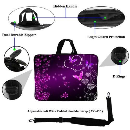 Meffort Inc Meffort Inc 15 15.6 inch Neoprene Laptop Sleeve Bag Carrying Case with Hidden Handle and Adjustable Shoulder Strap - Purple Hearts Butterflies