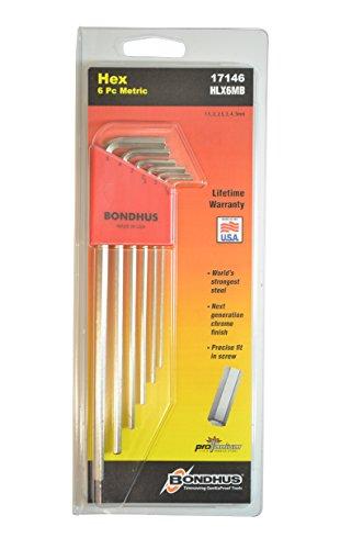Bondhus Set 6 BriteGuard Plated Hex L-Wrenches 1.5-5mm - Xlong