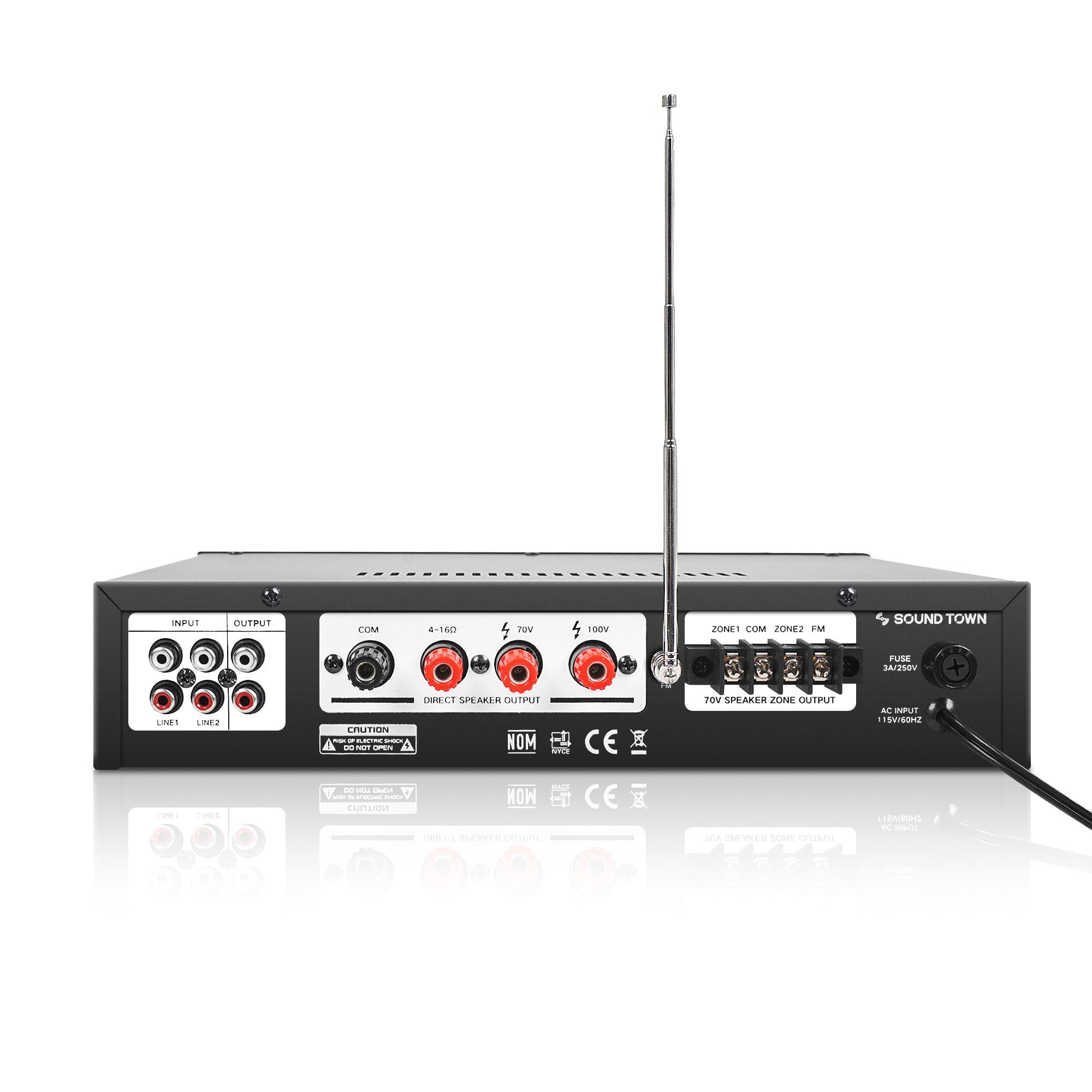 Sound Town Sound Town 60W 2-Zone 70V/100V Commerical Power Amplifier with Bluetooth, Aluminum, for Restaurants, Lounges, Bars, Pubs, Schools and Warehouse (PAC80-2)